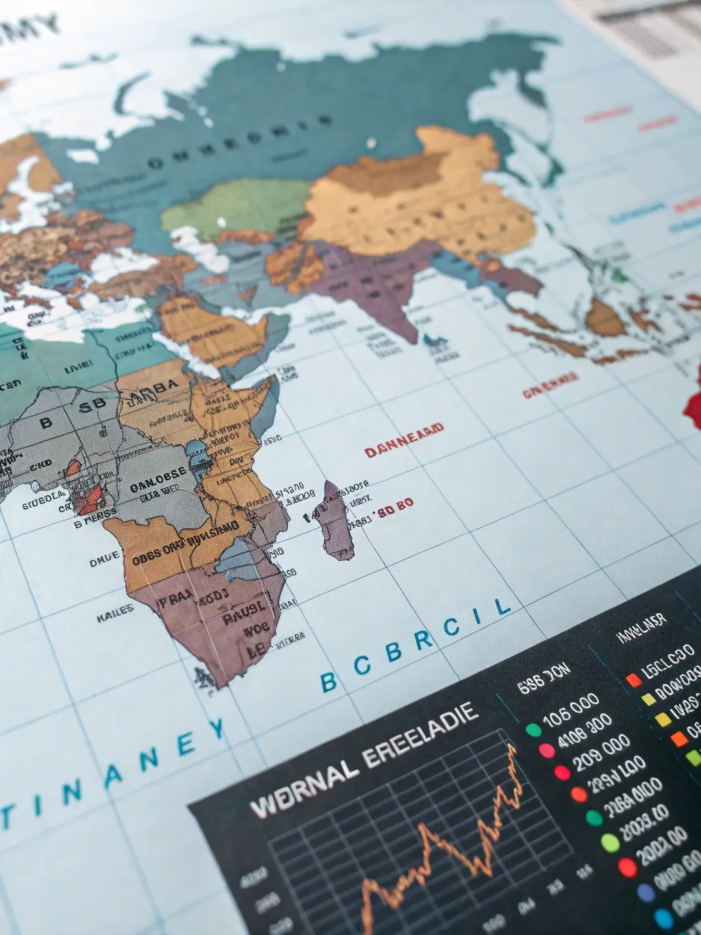 An image of a global map highlighting key international real estate markets, with data points and charts indicating growth and investment opportunities.