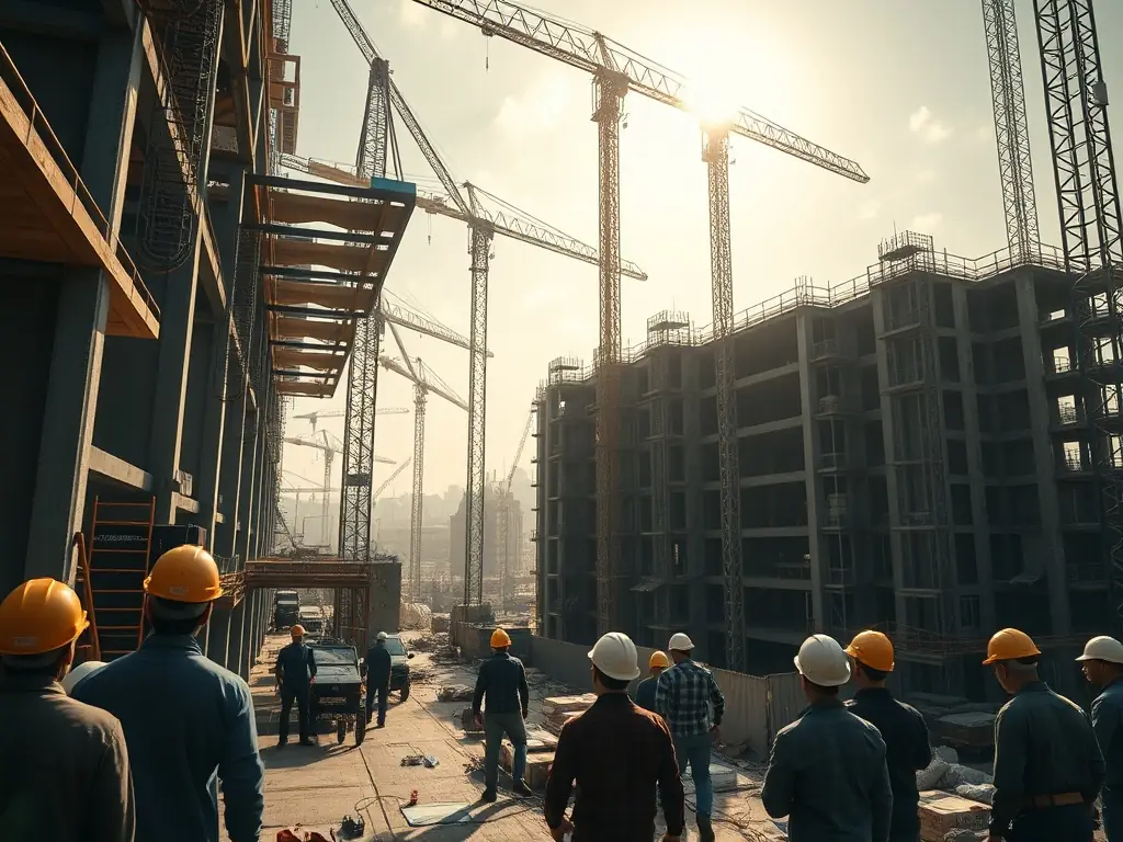 An image of a modern urban development project with cranes and construction activity, representing real estate development funding.